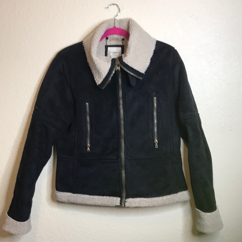 Ruff Hewn Faux Leather And Sheepskin Women’s Black Jacket. Size L.